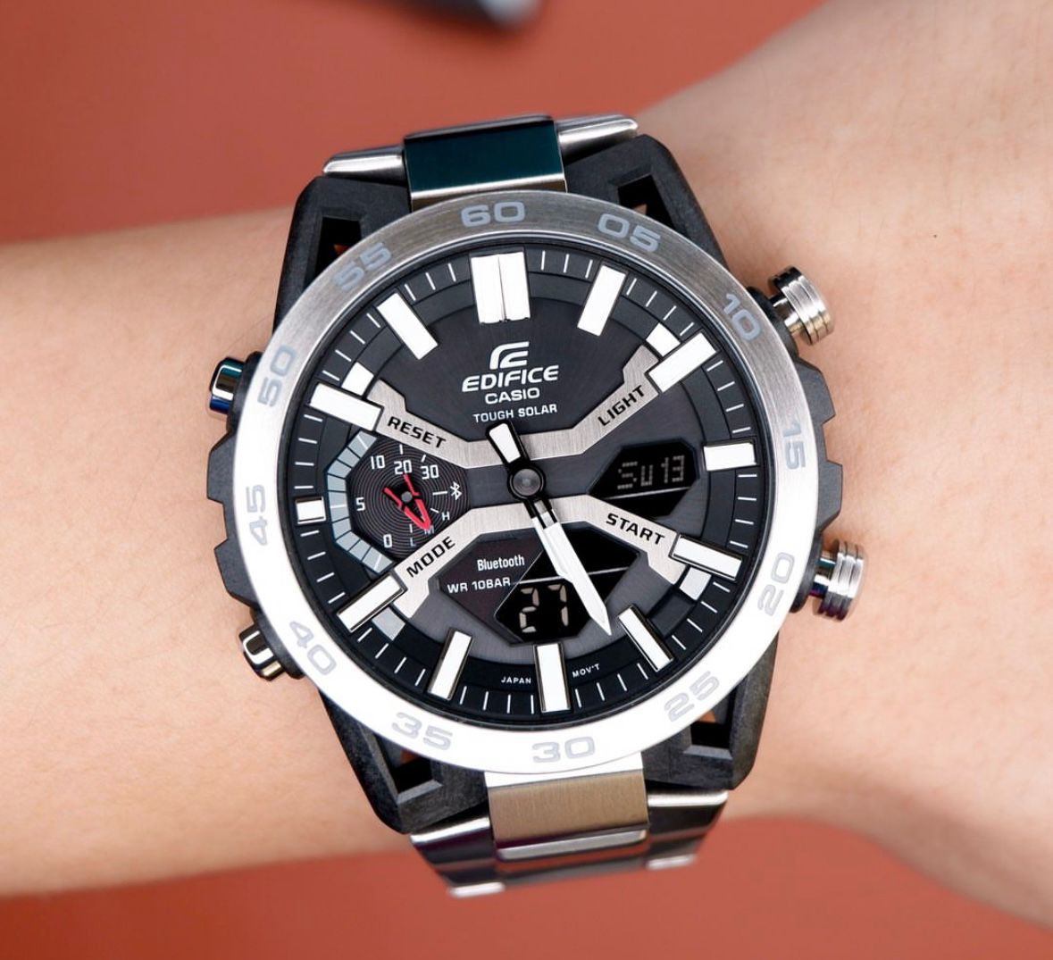 Casio Edifice Digital With Chronograph Black Dial Metal Belt Watch For Men's