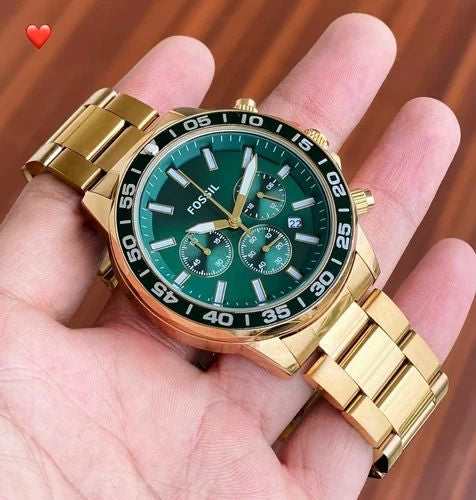 Fossil Quartz Chronograph Green Dial Metal Belt Men's Watch