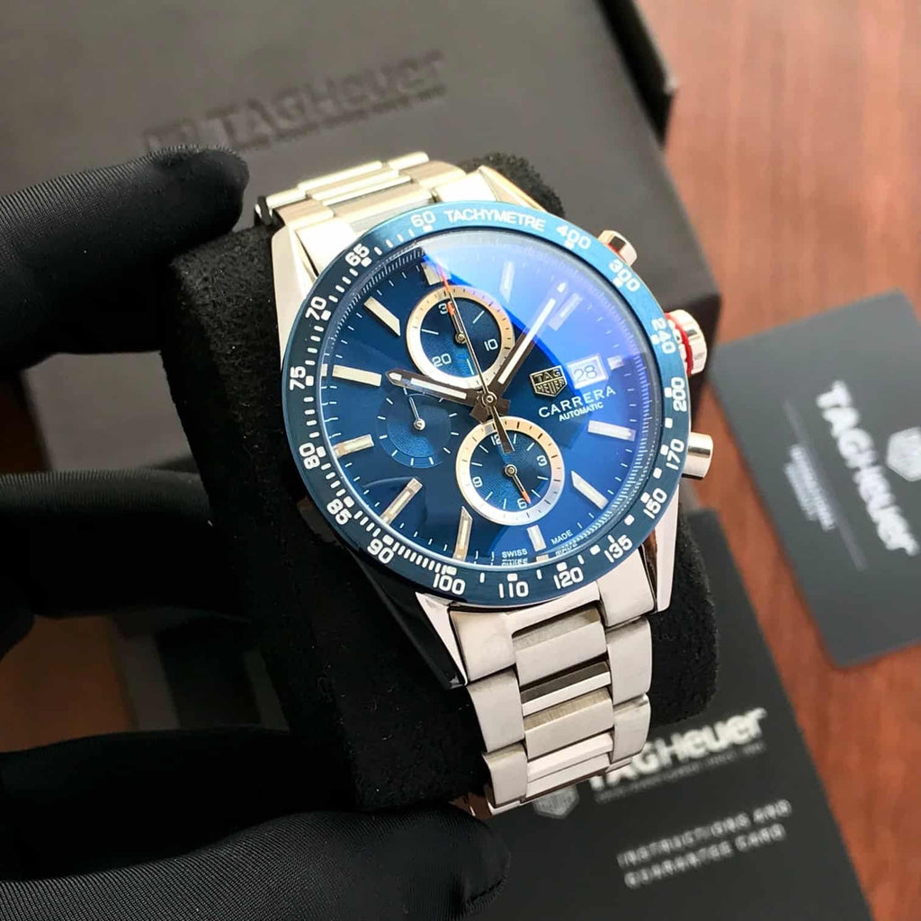Tag Heuer Carrera Chronograph Blue Dial Metal Belt Watch For Men's