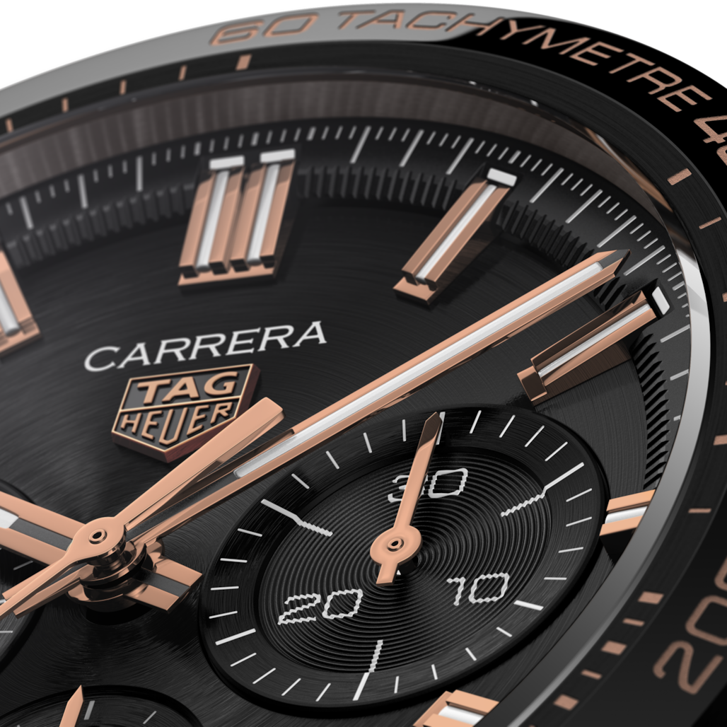 Tag Heuer Carrera Tachymeter Chronograph Black Dial Leather Belt Watch For Men's