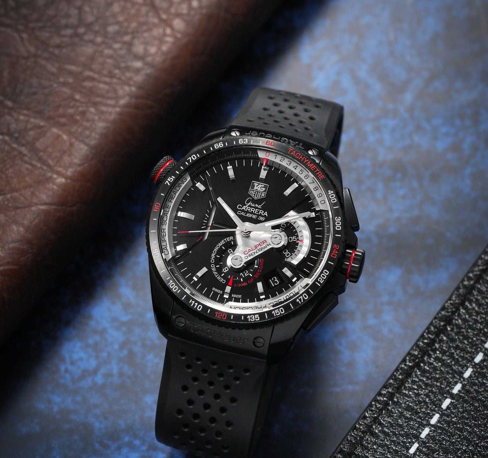 Tag Heuer Carrera Calibre 36 Chronograph Black Dial Silicon Belt Men's Watch
