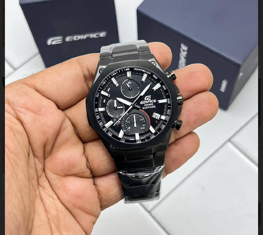 Casio Edifice Chronograph Black Red Metal Belt Watch For Men's