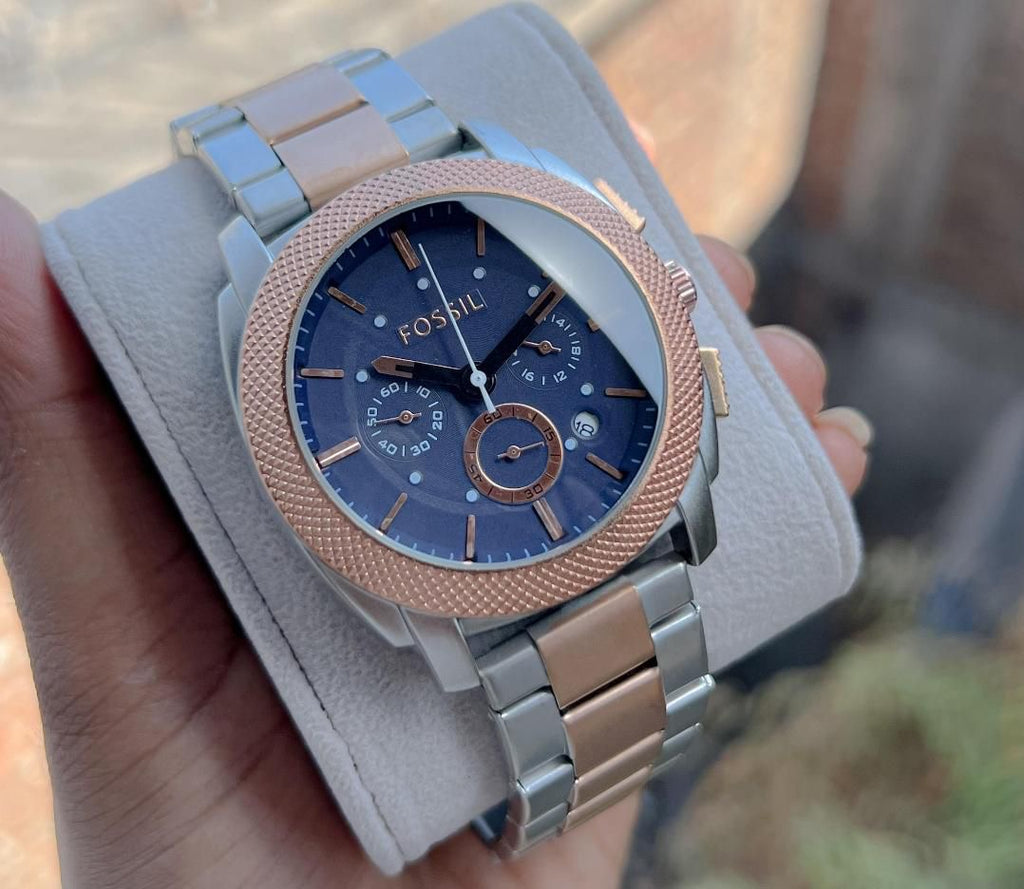 Fossil FS5037 Chronograph Blue Dial Two-tone Metal Belt Men's Watch