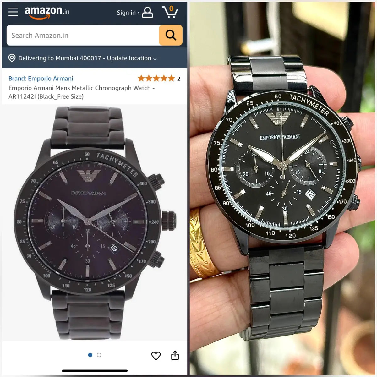 Emporio Armani Black Dial Chronograph Analog Metal Belt Men's Watch