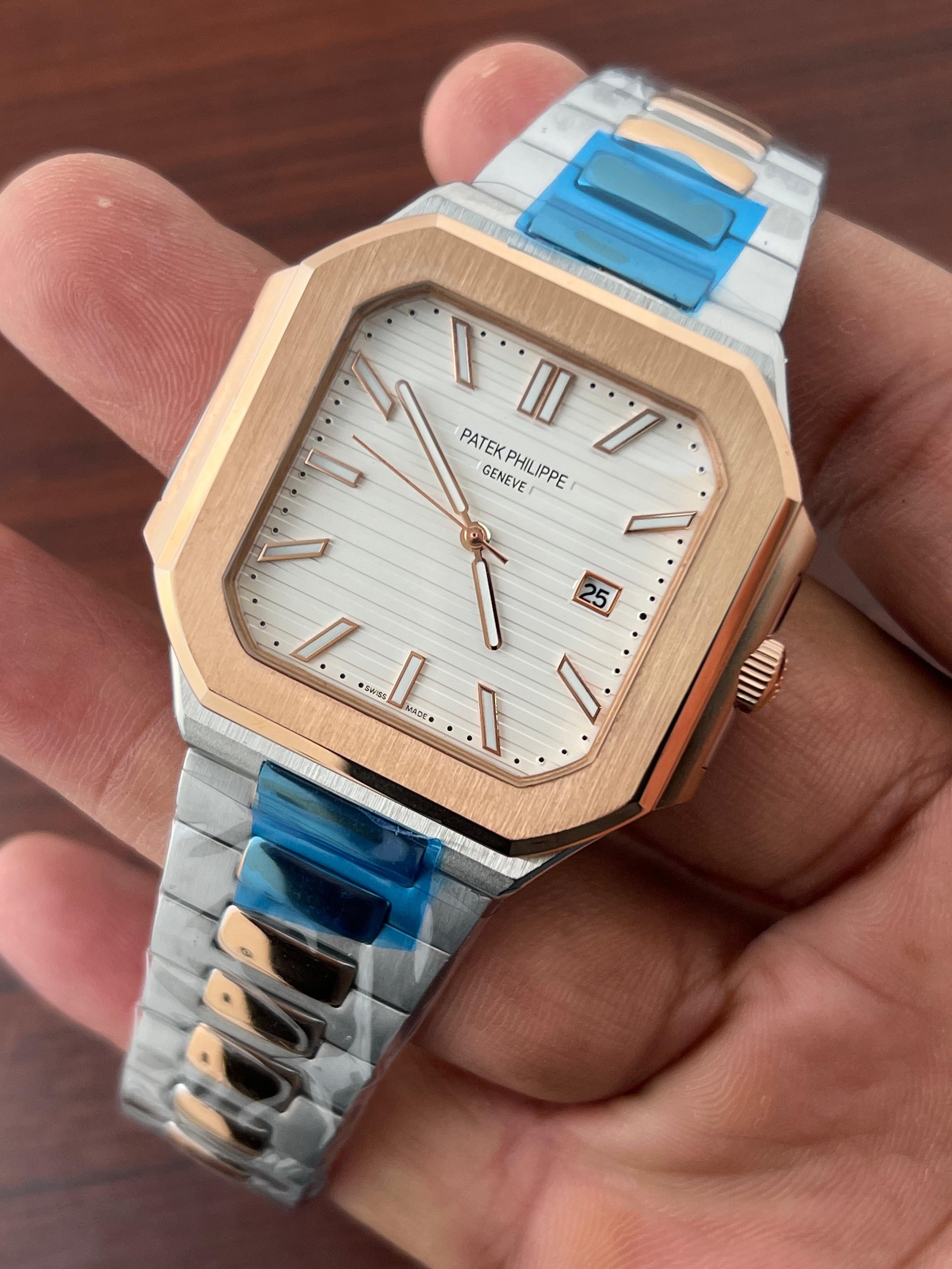 Patek Philippe Square White Dial Twotone Metal Belt Quartz Men's Watch