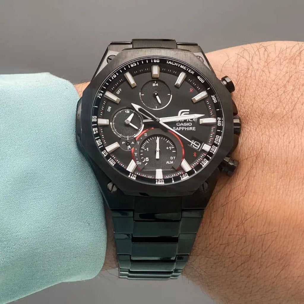 Casio Edifice Chronograph Black Red Metal Belt Watch For Men's