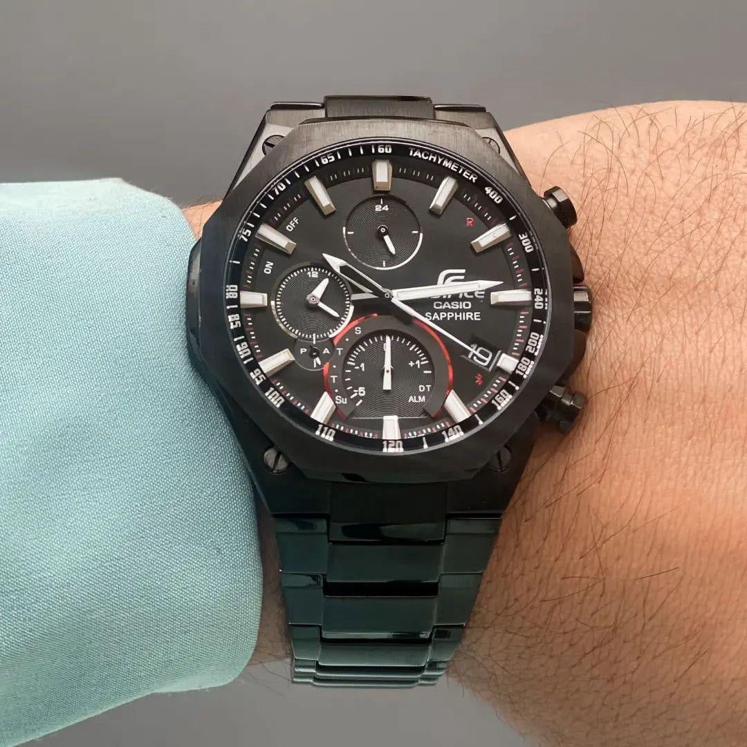 Casio Edifice Chronograph Black Red Metal Belt Watch For Men's