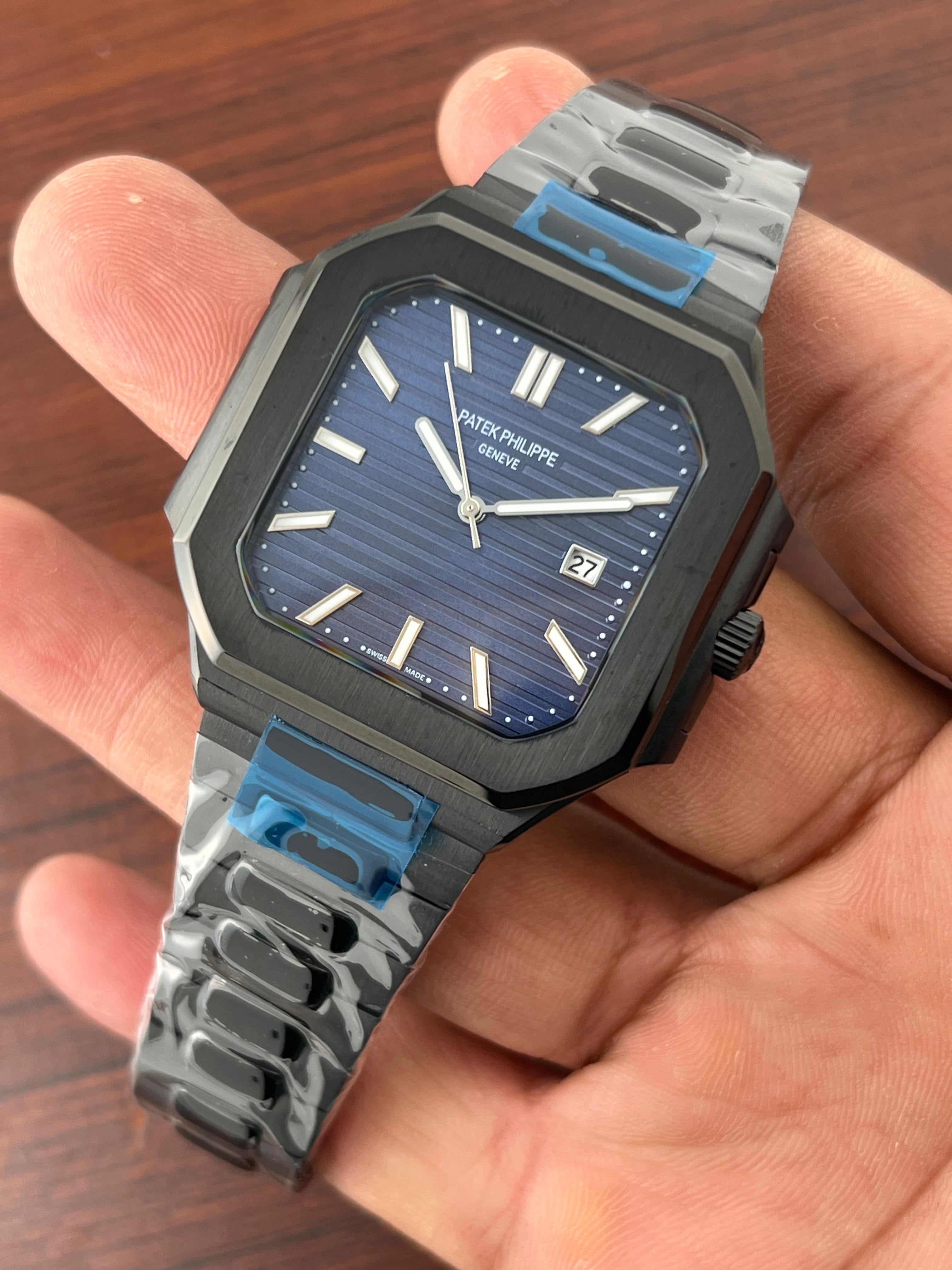 Patek Philippe Square Blue Dial Black Metal Belt Quartz Men's Watch