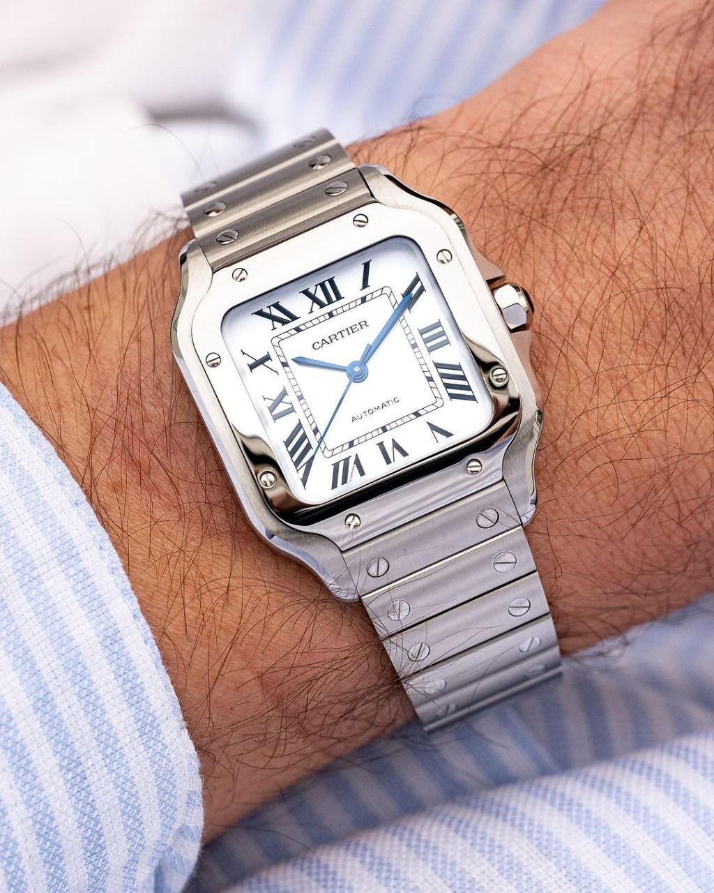 Cartier Santos de Automatic Square White Dial Metal Belt Men's Watch
