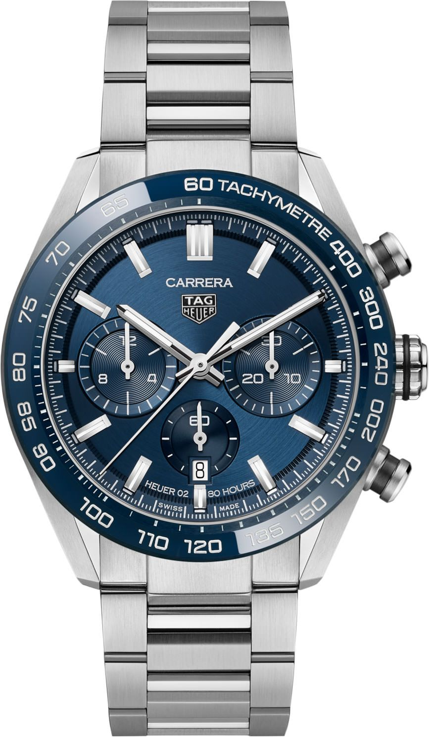 Tag Heuer Carrera Tachymeter Chronograph Blue Dial Metal Belt Watch For Men's