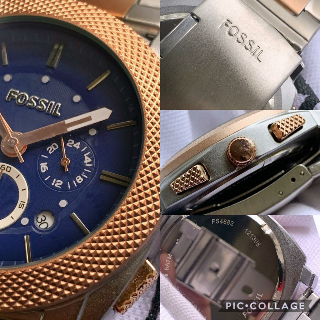 Fossil FS5037 Chronograph Blue Dial Two-tone Metal Belt Men's Watch