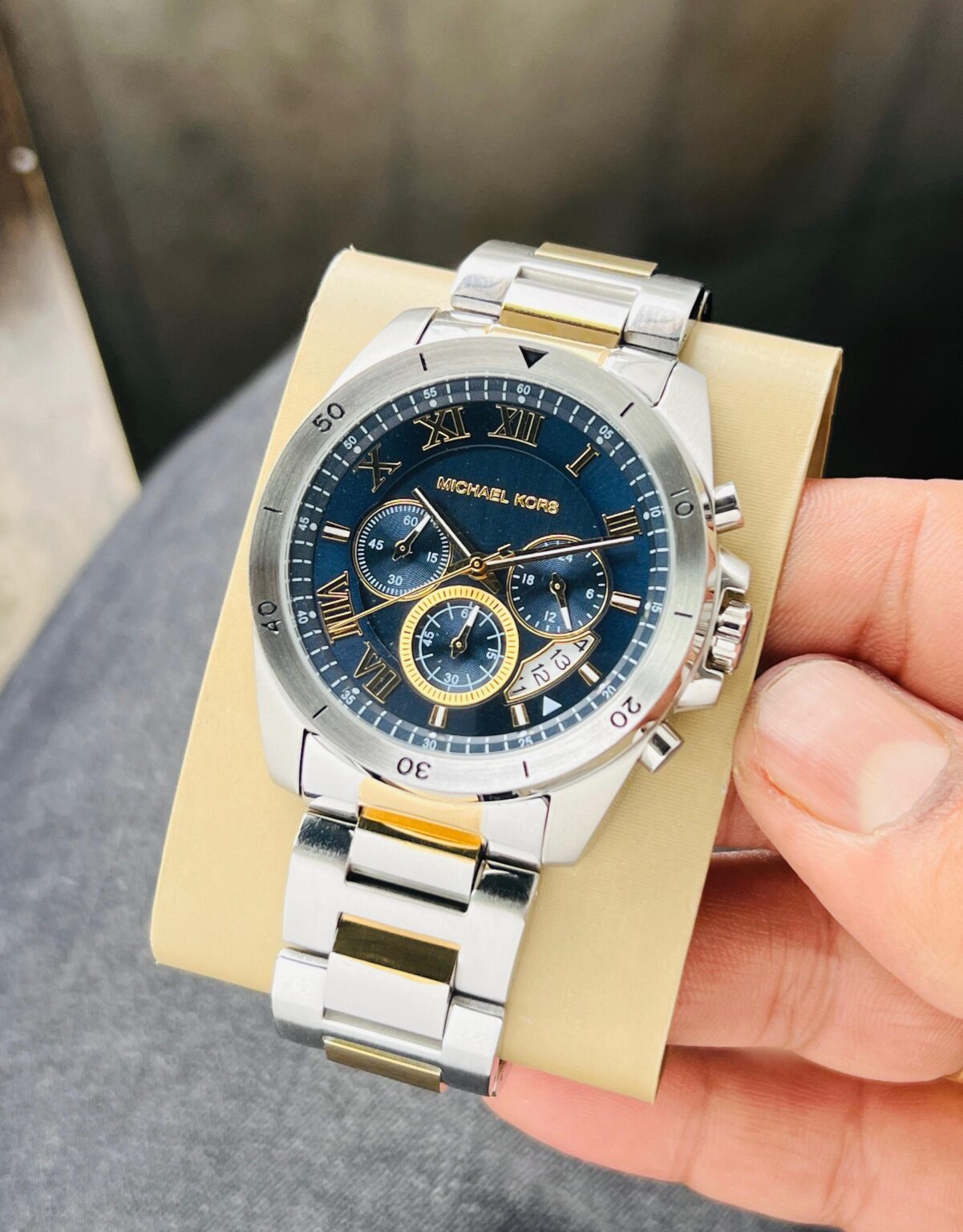 Michael Kors 8437 Chronograph Blue Dial Metal Belt Men's Watch