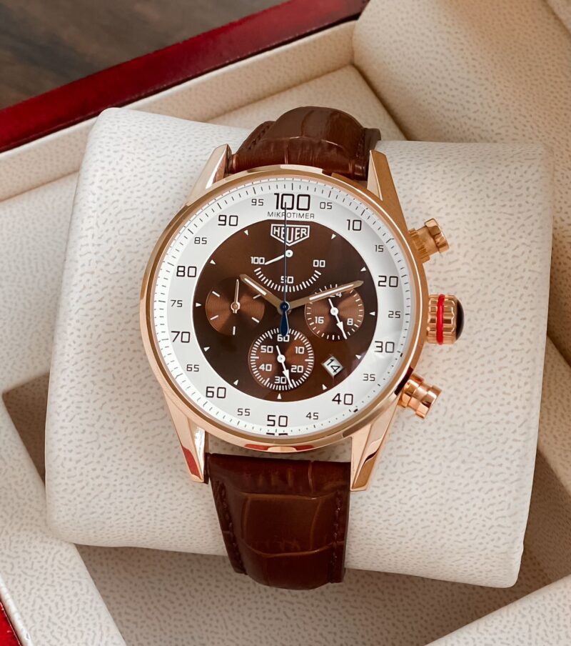Tag Heuer Mikrograph Brown Dial Leather Belt Watch For Men's