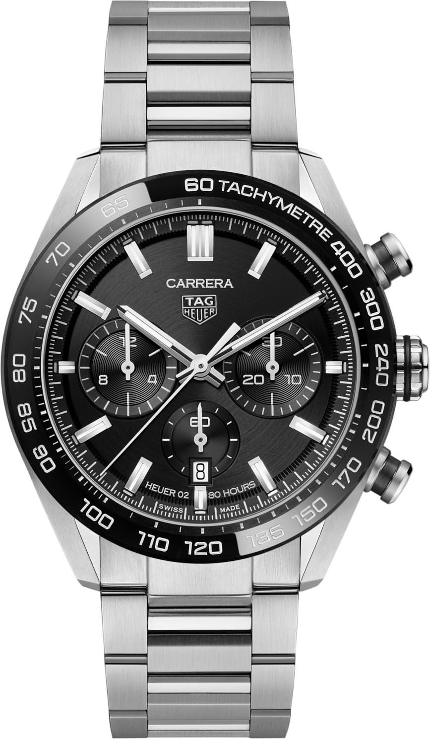 Tag Heuer Carrera Tachymeter Chronograph Black Dial Metal Belt Watch For Men's