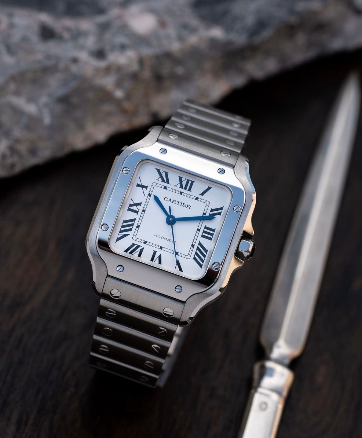 Cartier Santos de Automatic Square White Dial Metal Belt Men's Watch