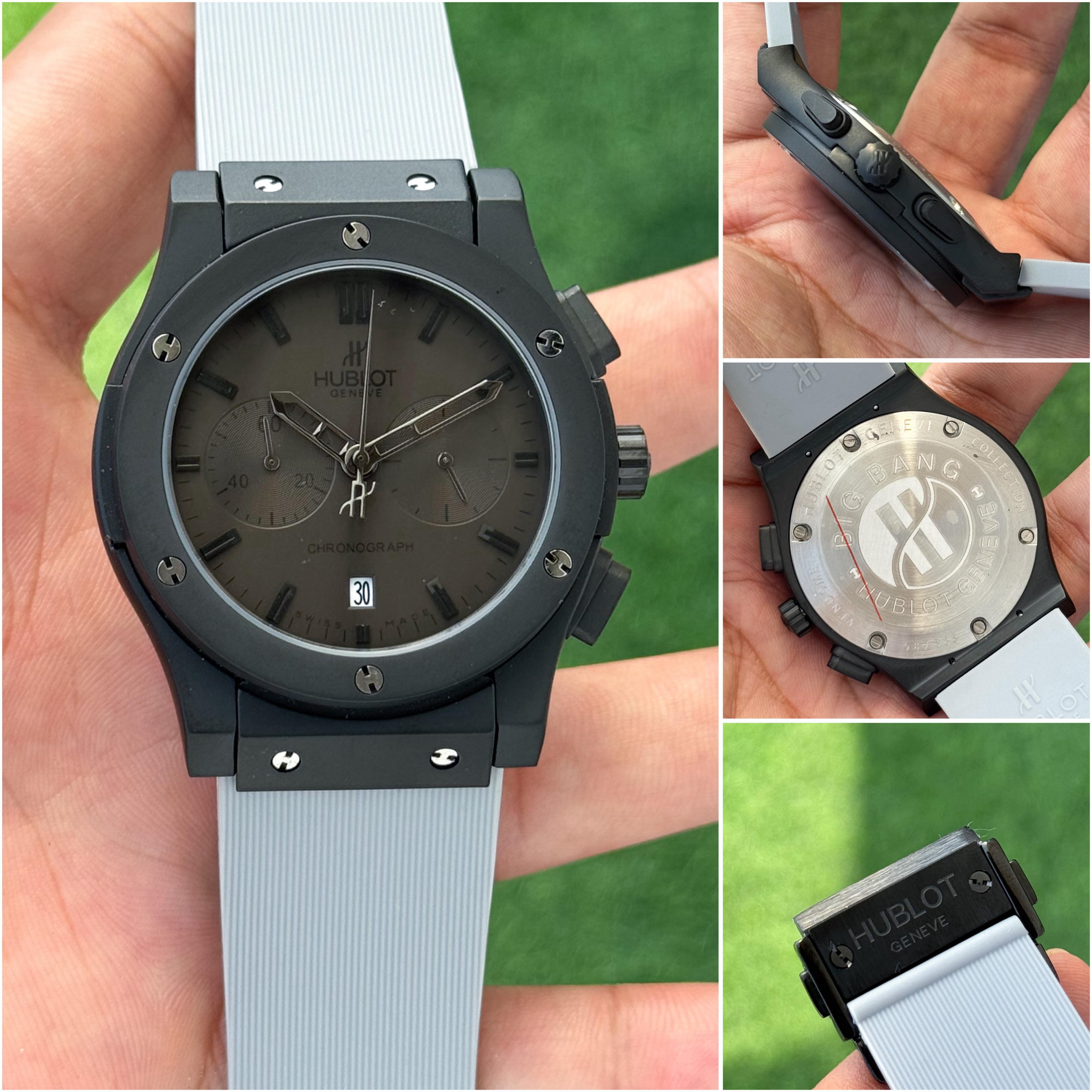 Hublot Big Bang Black Dial Chronograph Grey Silicon Belt Men's Watch