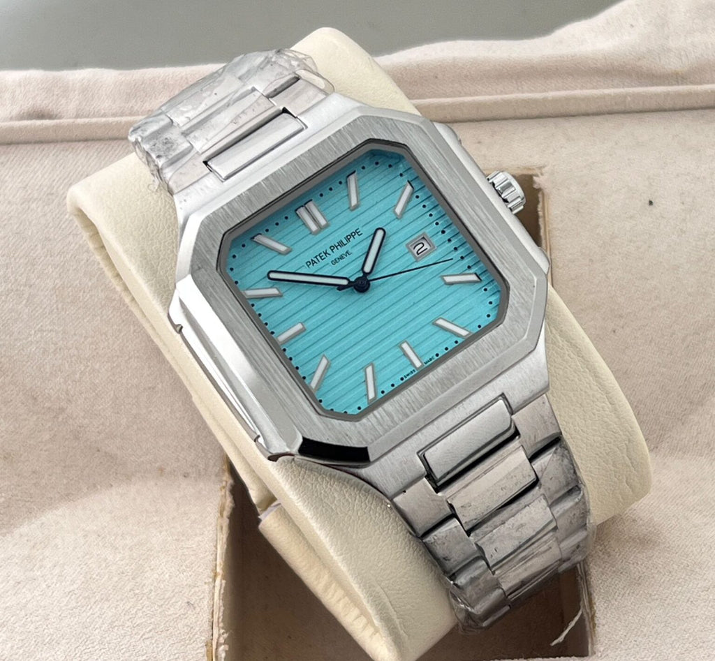 Patek Philippe Square Sky Blue Dial Silver Metal Belt Quartz Men's Watch
