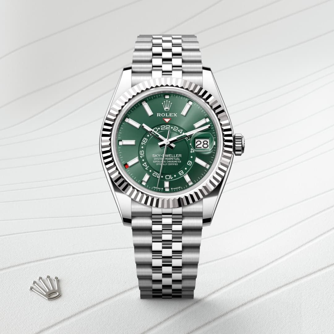 Rolex Sky-Dweller Automatic Green Dial Silver Metal Belt Watch For Men's