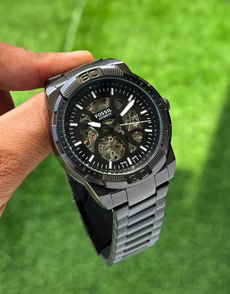 Fossil Bronson Automatic Black Skeleton Dial Men's Watch
