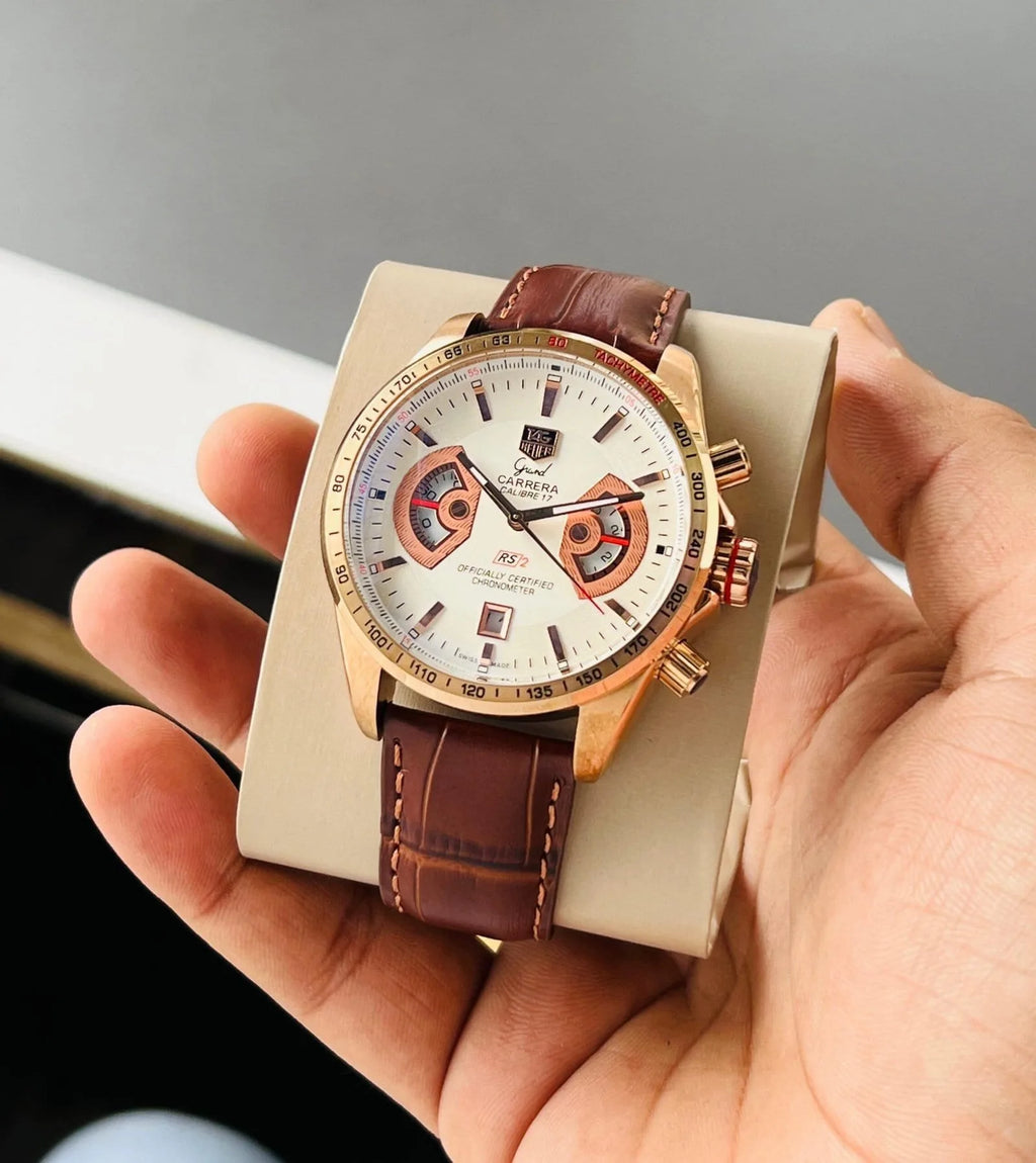 Tag Heuer Grand Carrera Calibre 17 RS2 White Dial Leather Belt Men's Watch