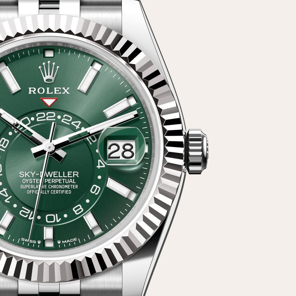 Rolex Sky-Dweller Automatic Green Dial Silver Metal Belt Watch For Men's