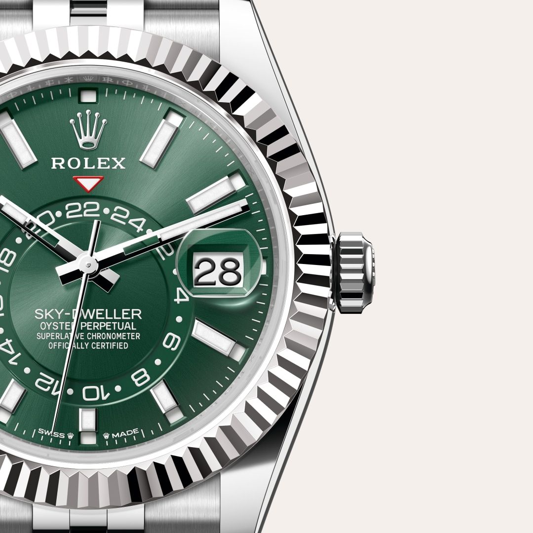 Rolex Sky-Dweller Automatic Green Dial Silver Metal Belt Watch For Men's
