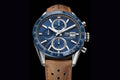 Tag Heuer Carrera Tachymeter Chronograph Blue Dial Leather Belt Analog Men's Watch