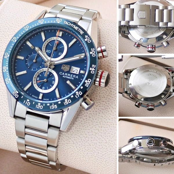 Tag Heuer Carrera Tachymeter Chronograph Blue Dial Metal Belt Quartz Watch For Men's