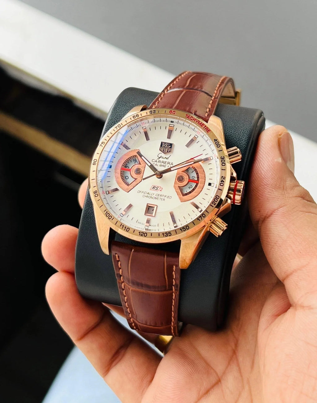 Tag Heuer Grand Carrera Calibre 17 RS2 White Dial Leather Belt Men's Watch