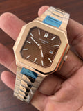 Patek Philippe Square Brown Dial Rosegold Metal Belt Quartz Men's Watch