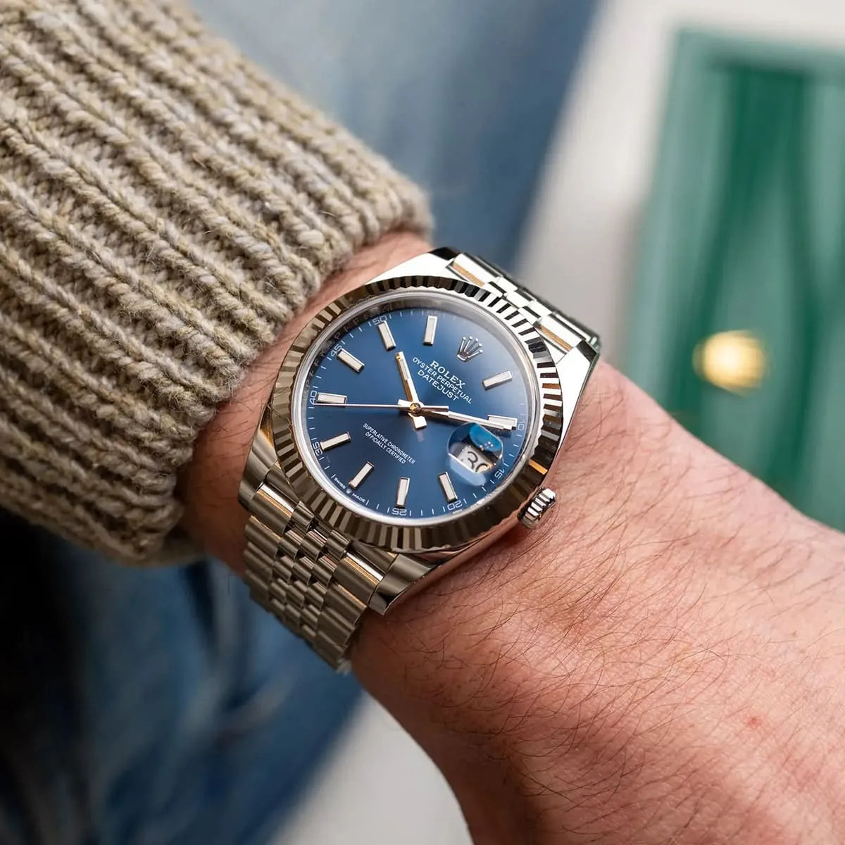Rolex Datejust Automatic Blue Dial Metal Belt Watch For Men's