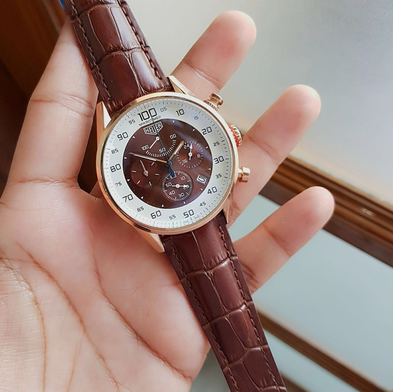 Tag Heuer Mikrograph Brown Dial Leather Belt Watch For Men's