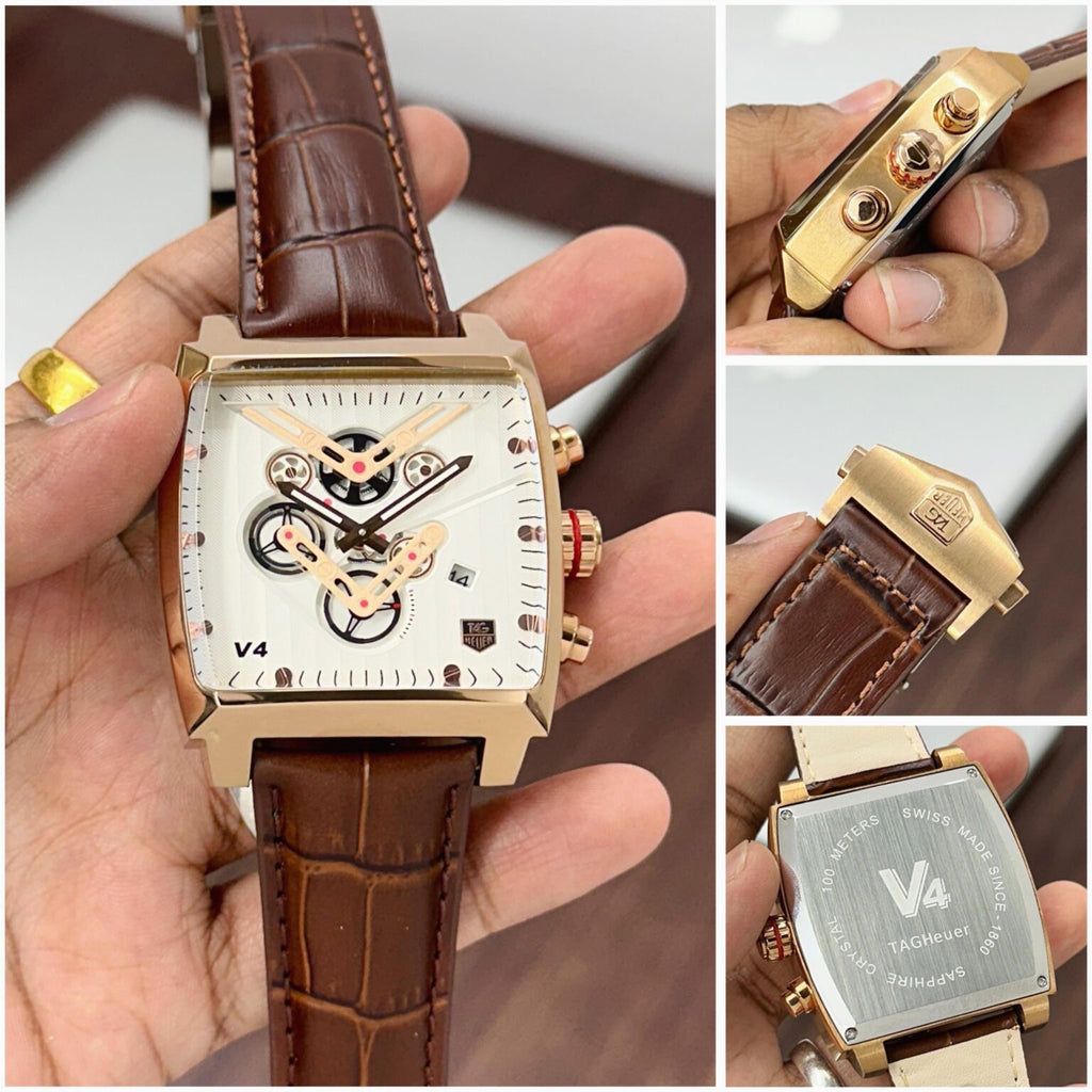 T-a-g H-e-u-e-r Monaco V4 Chronograph Brown Leather Belt Men's Watch