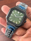 Patek Philippe Square Green Dial Black Metal Belt Quartz Men's Watch