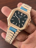 Patek Philippe Square Black Dial Rosegold Metal Belt Quartz Men's Watch