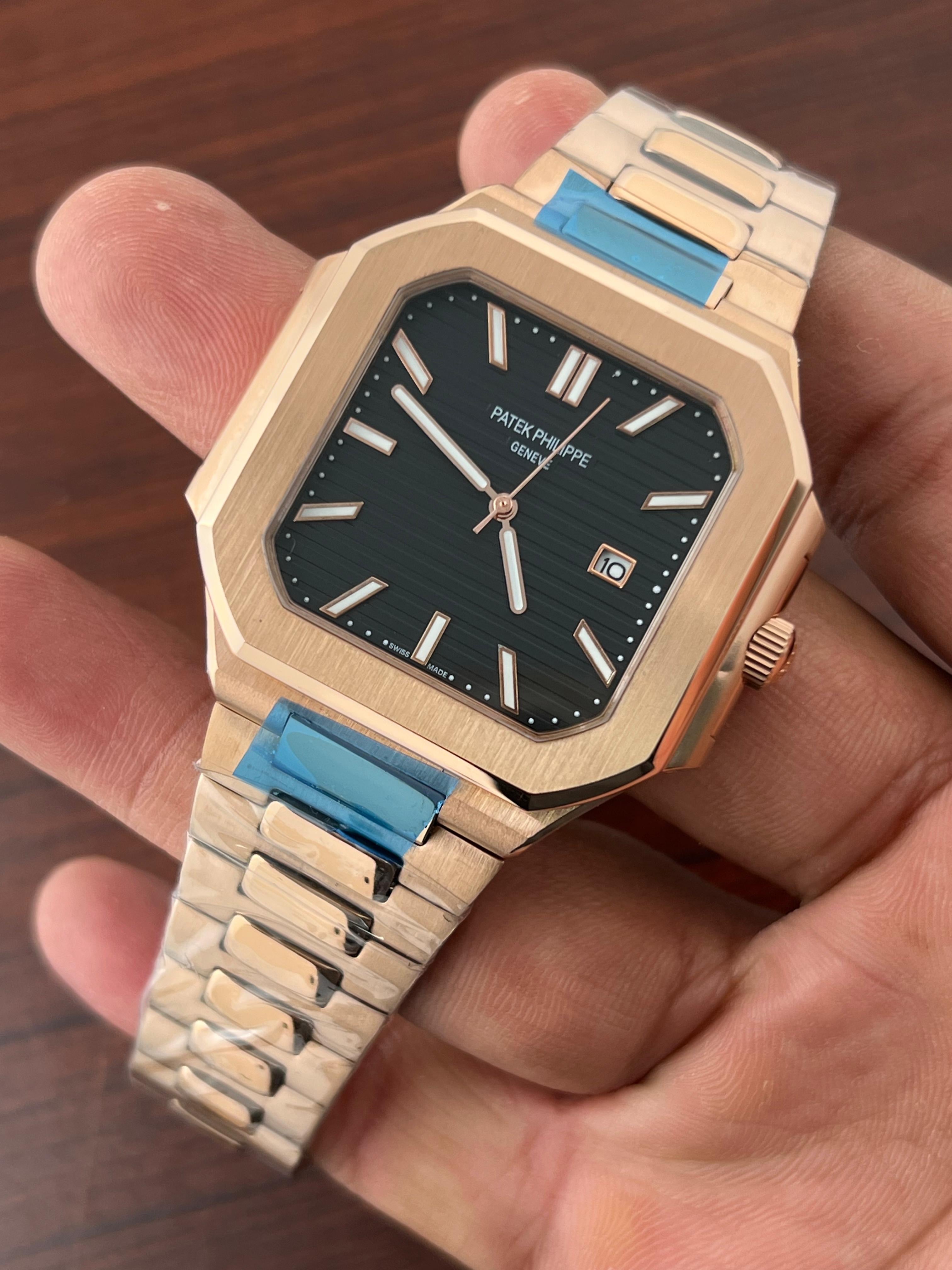 Patek Philippe Square Black Dial Rosegold Metal Belt Quartz Men's Watch