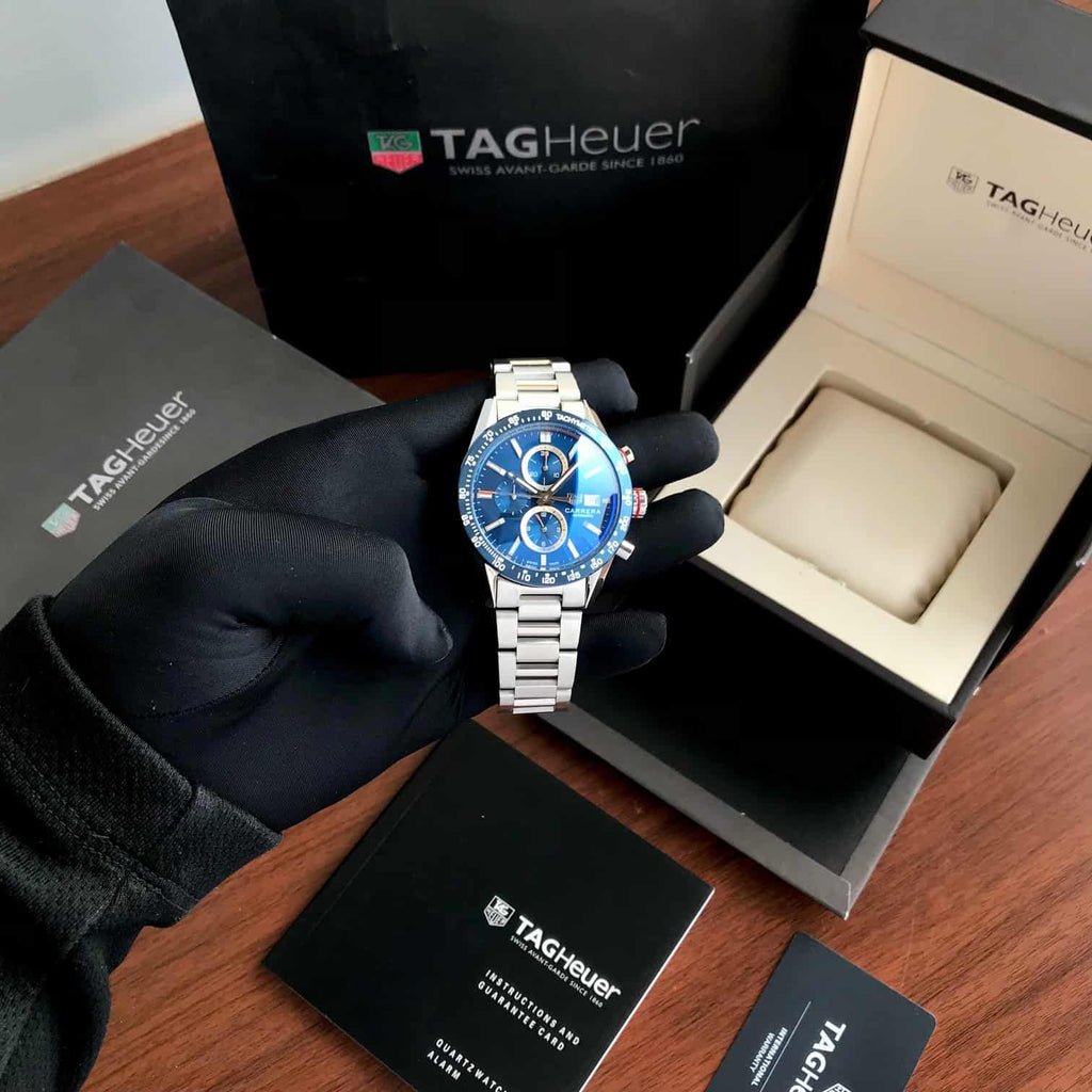 Tag Heuer Carrera Chronograph Blue Dial Metal Belt Watch For Men's