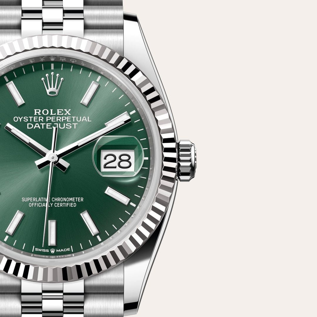 Rolex Datejust Automatic Green Dial Silver Metal Belt Watch For Men's