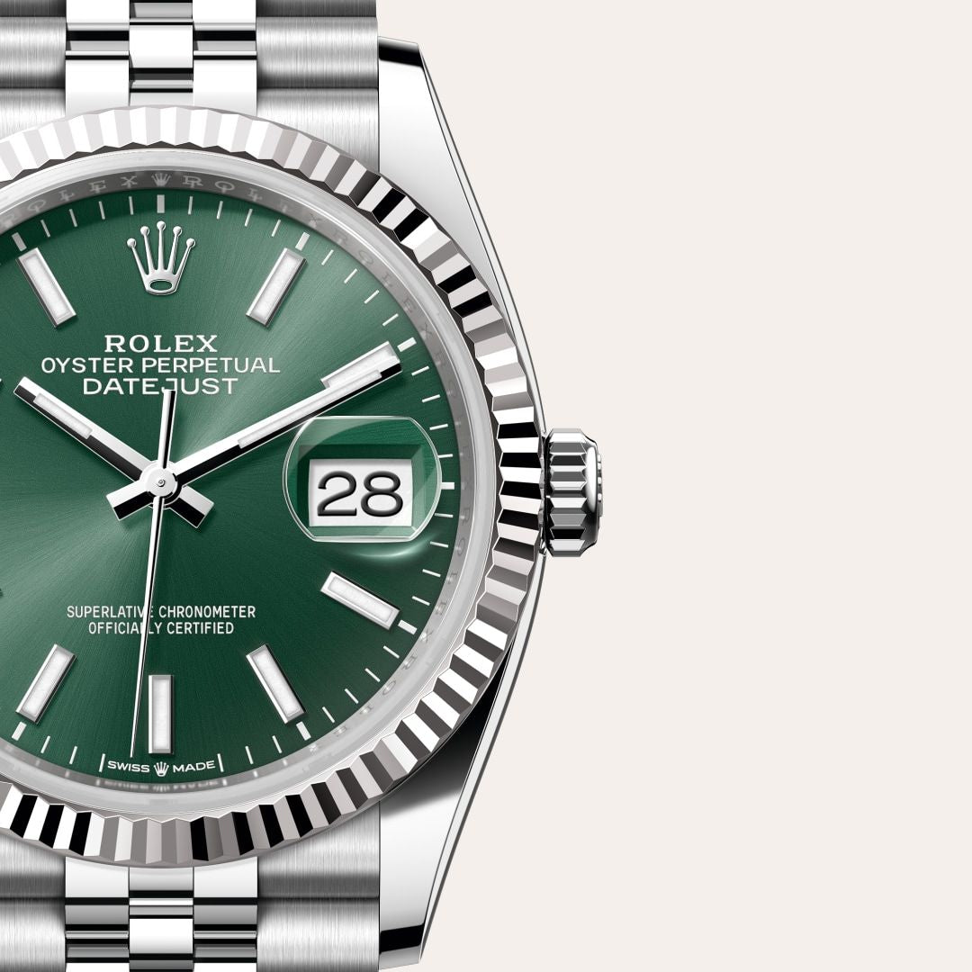 Rolex Datejust Automatic Green Dial Silver Metal Belt Watch For Men's