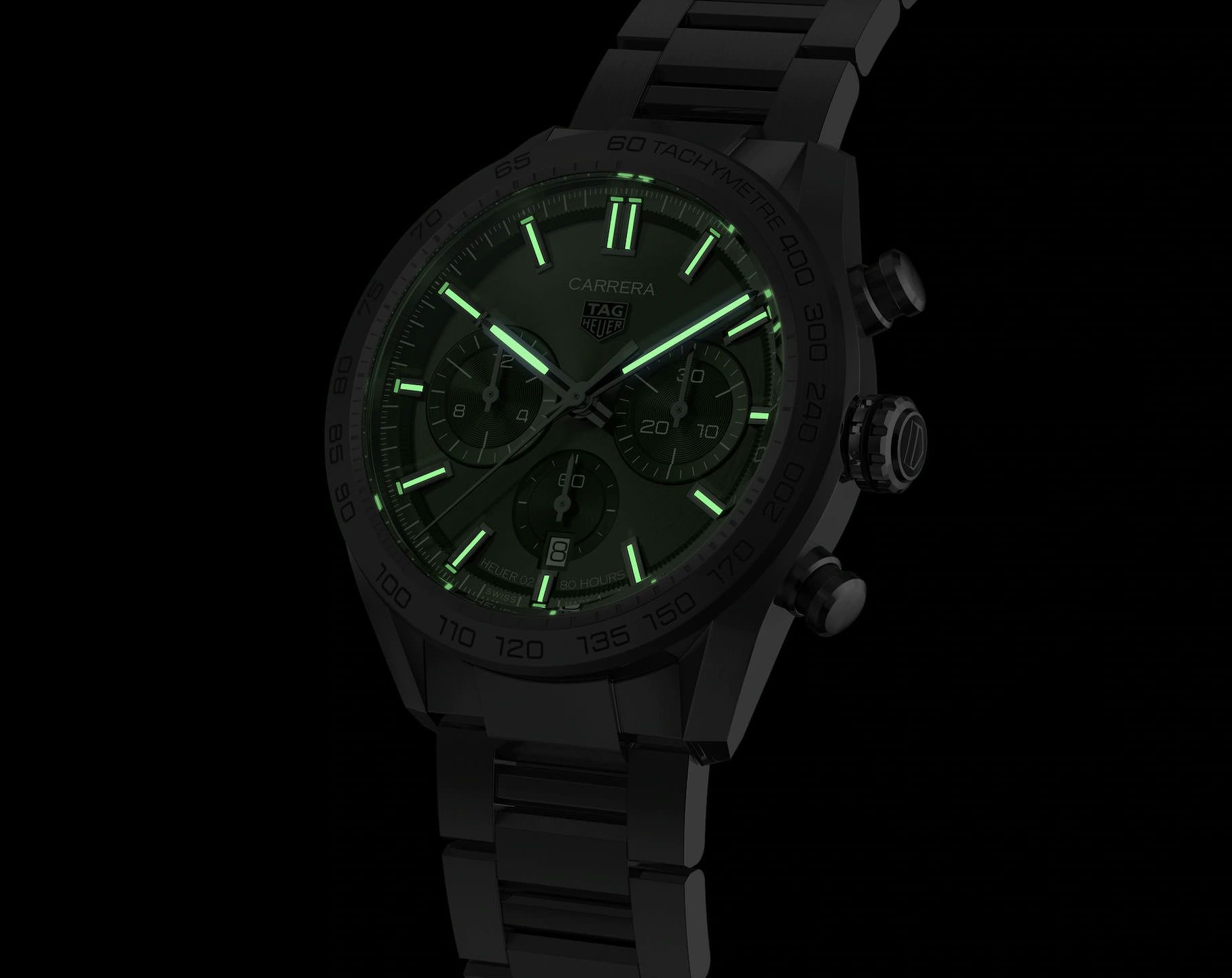 Tag Heuer Carrera Tachymeter Chronograph Green Dial Metal Belt Watch For Men's