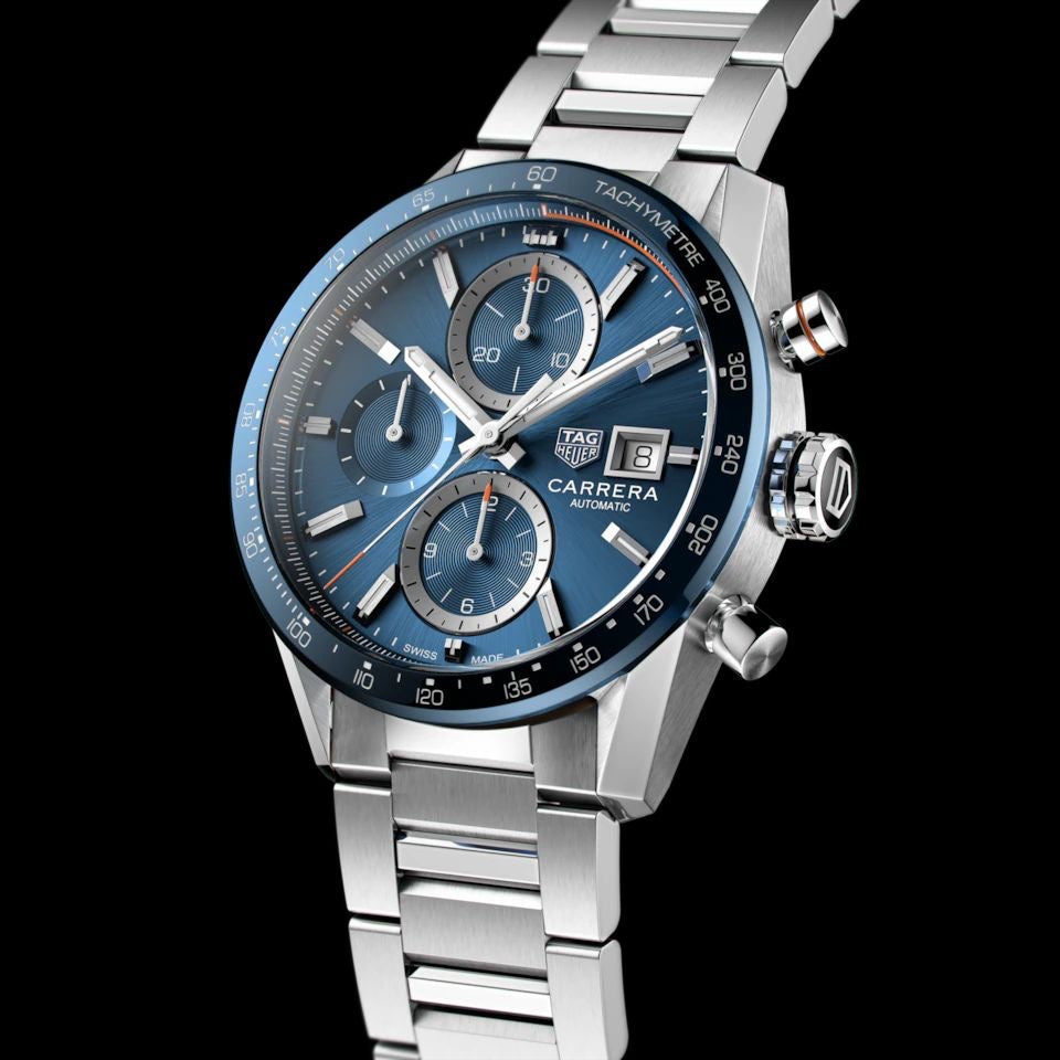 Tag Heuer Carrera Chronograph Blue Dial Metal Belt Watch For Men's