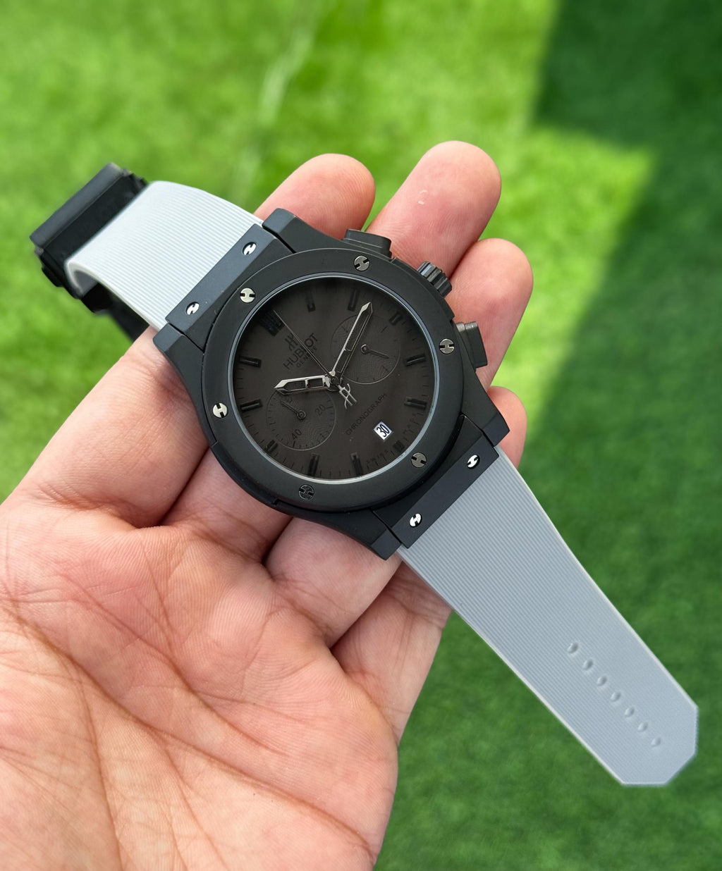 Hublot Big Bang Black Dial Chronograph Grey Silicon Belt Men's Watch