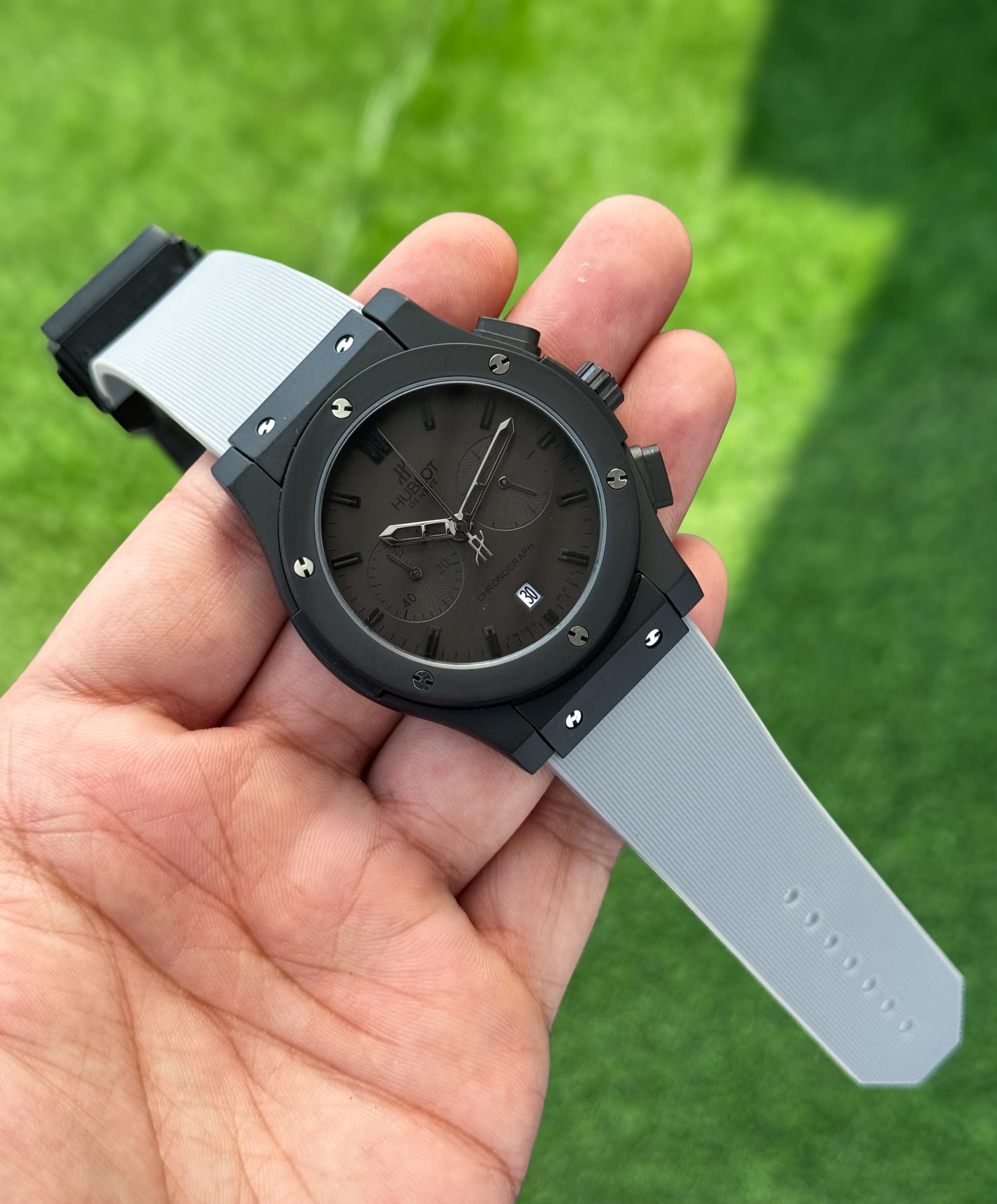 Hublot Big Bang Black Dial Chronograph Grey Silicon Belt Men's Watch