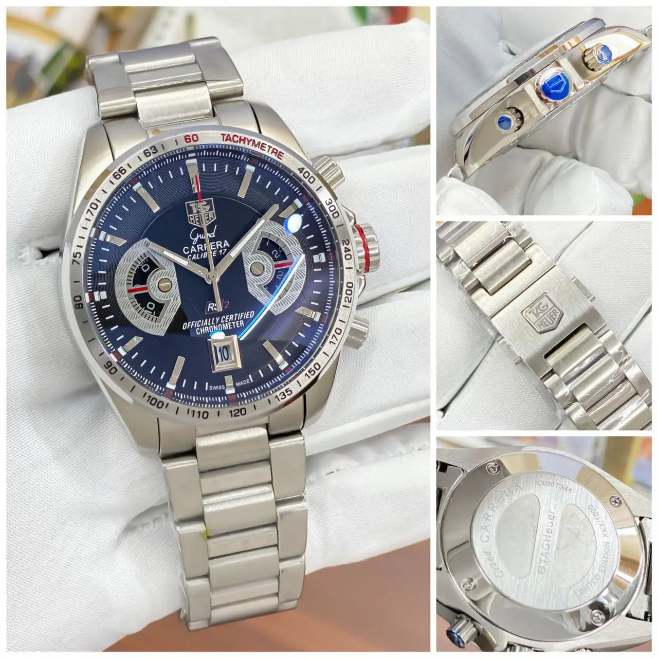 Tag Heuer Grand Carrera Calibre 17 Chronograph Black Dial Metal Belt Men's Watch