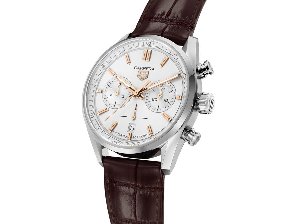Tag Heuer Carrera Chronograph White Dial Brown Leather Strap Watch for Men