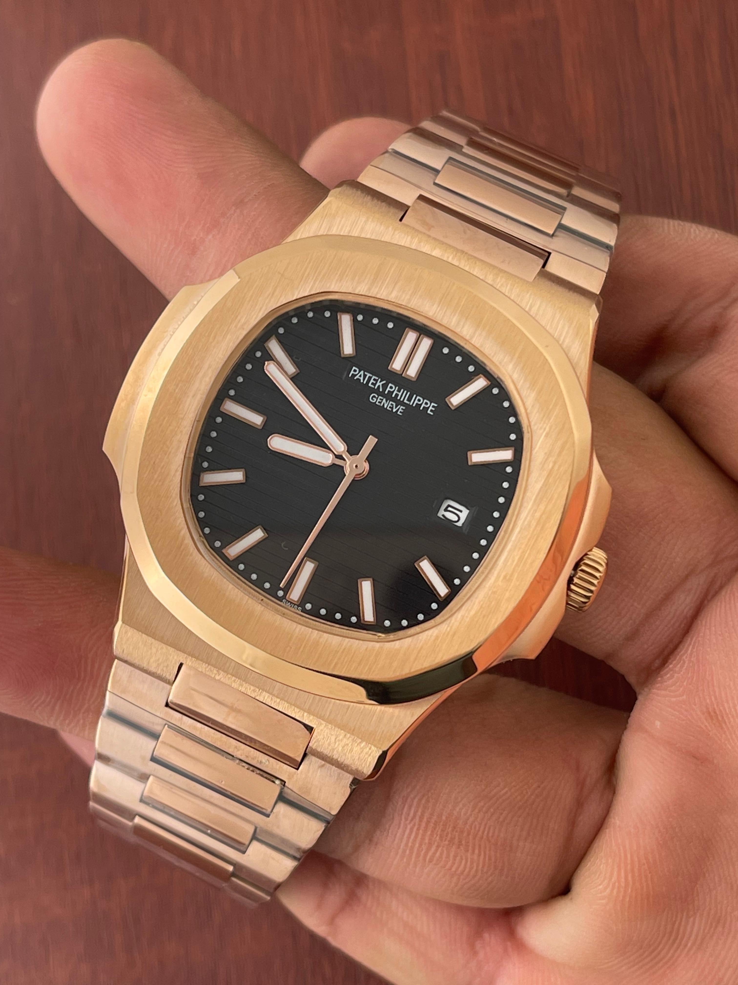 Patek Philippe Black Dial Rose Gold Metal Belt Quartz Men's Watch