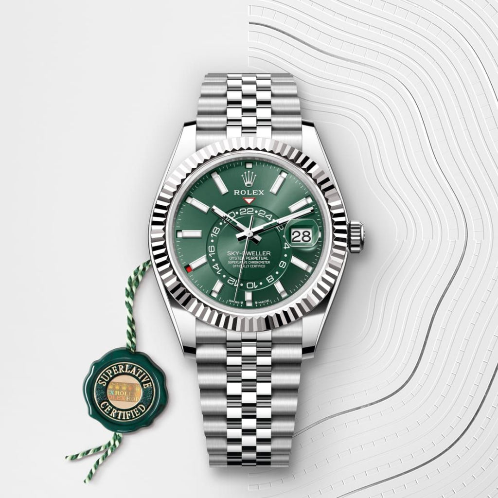 Rolex Sky-Dweller Automatic Green Dial Silver Metal Belt Watch For Men's