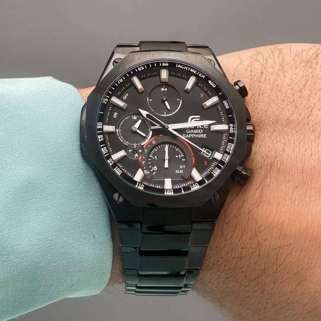 Casio Edifice Chronograph Black Red Metal Belt Watch For Men's
