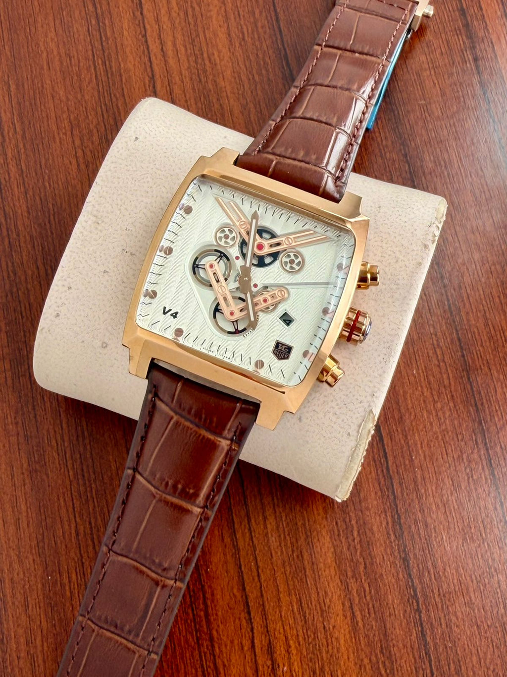 T-a-g H-e-u-e-r Monaco V4 Chronograph Brown Leather Belt Men's Watch