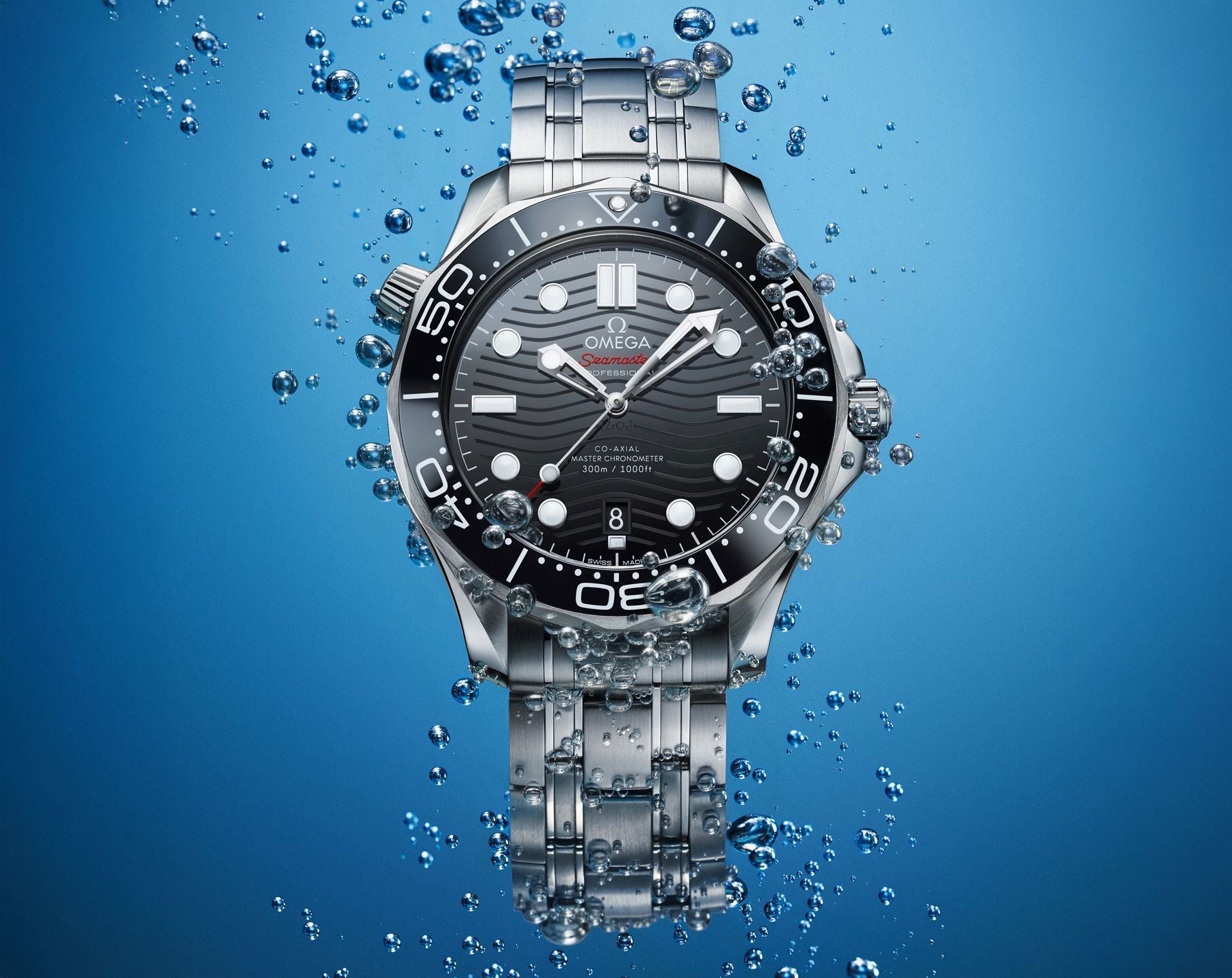 Omega Seamaster Diver 300M Black Dial Metal Belt Watch For Men's
